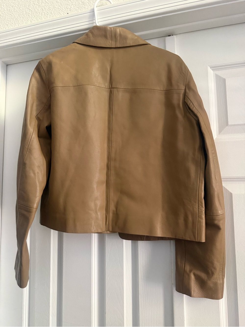MANGO Button Up Leather Jacket in Medium Brown sold out - Picture 5 of 6